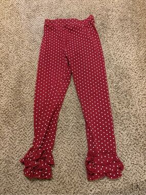 Girls Red Polka Dot Ruffle Hem Leggings